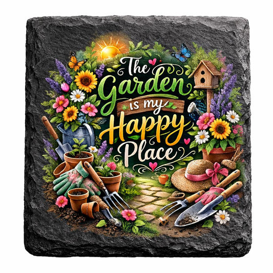 The Garden is my Happy Place Slate Coaster - UV Printed - UVSC101