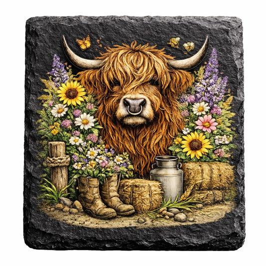 Highland Cow Slate Coaster - UV Printed - UVSC102