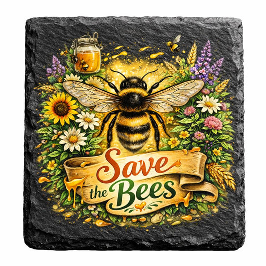 Save The Bees Slate Coaster - UV Printed - UVSC103